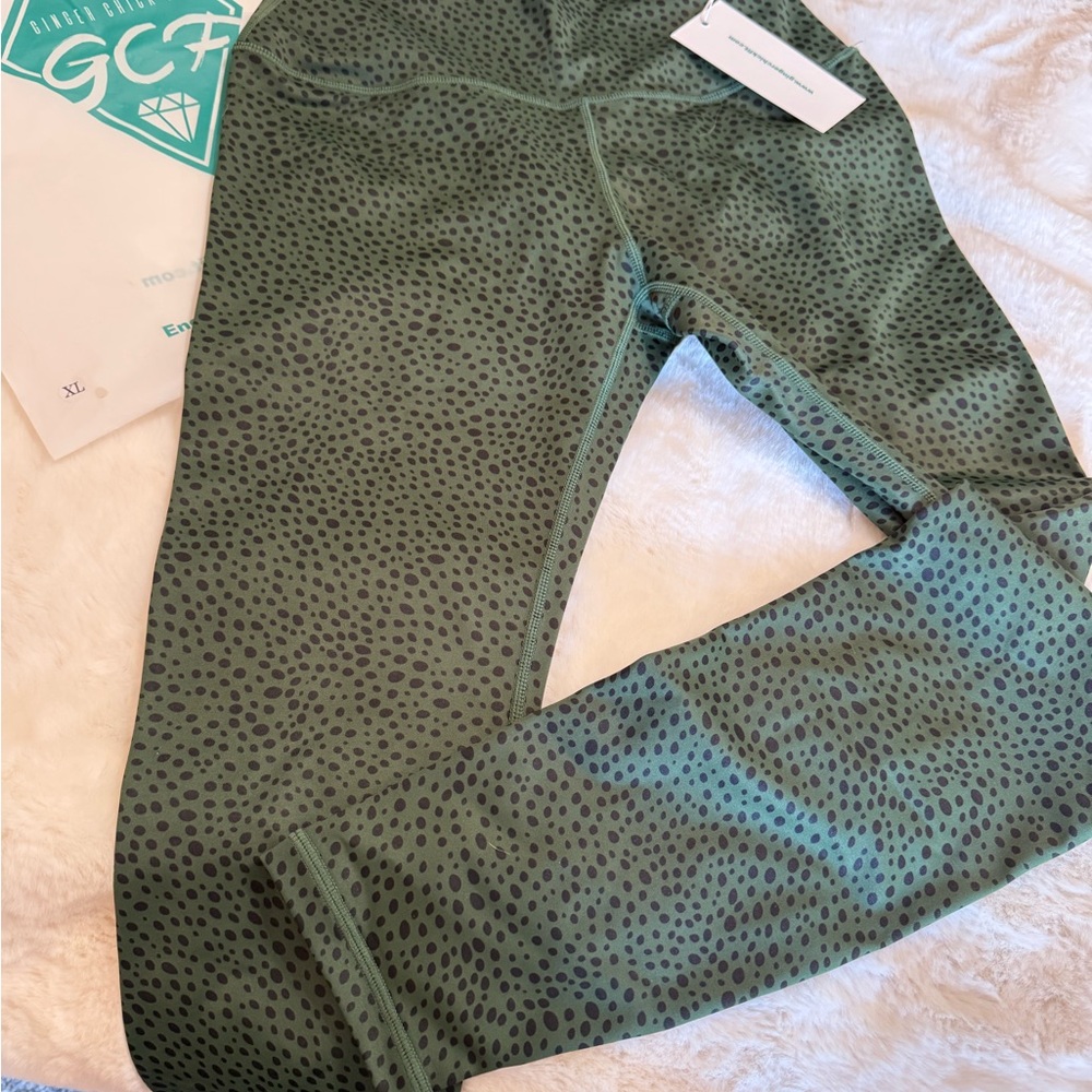 Gingerchickfit Green and Purple Polka Dot Leggings - Picture 2 of 2